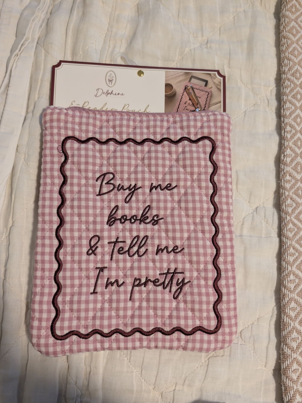 Pink Gingham 'Buy Me Books & Tell Me I'm Pretty' E-Reader Sleeve Or Book Cover